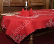 красная скатерть с вышивкой на большой стол